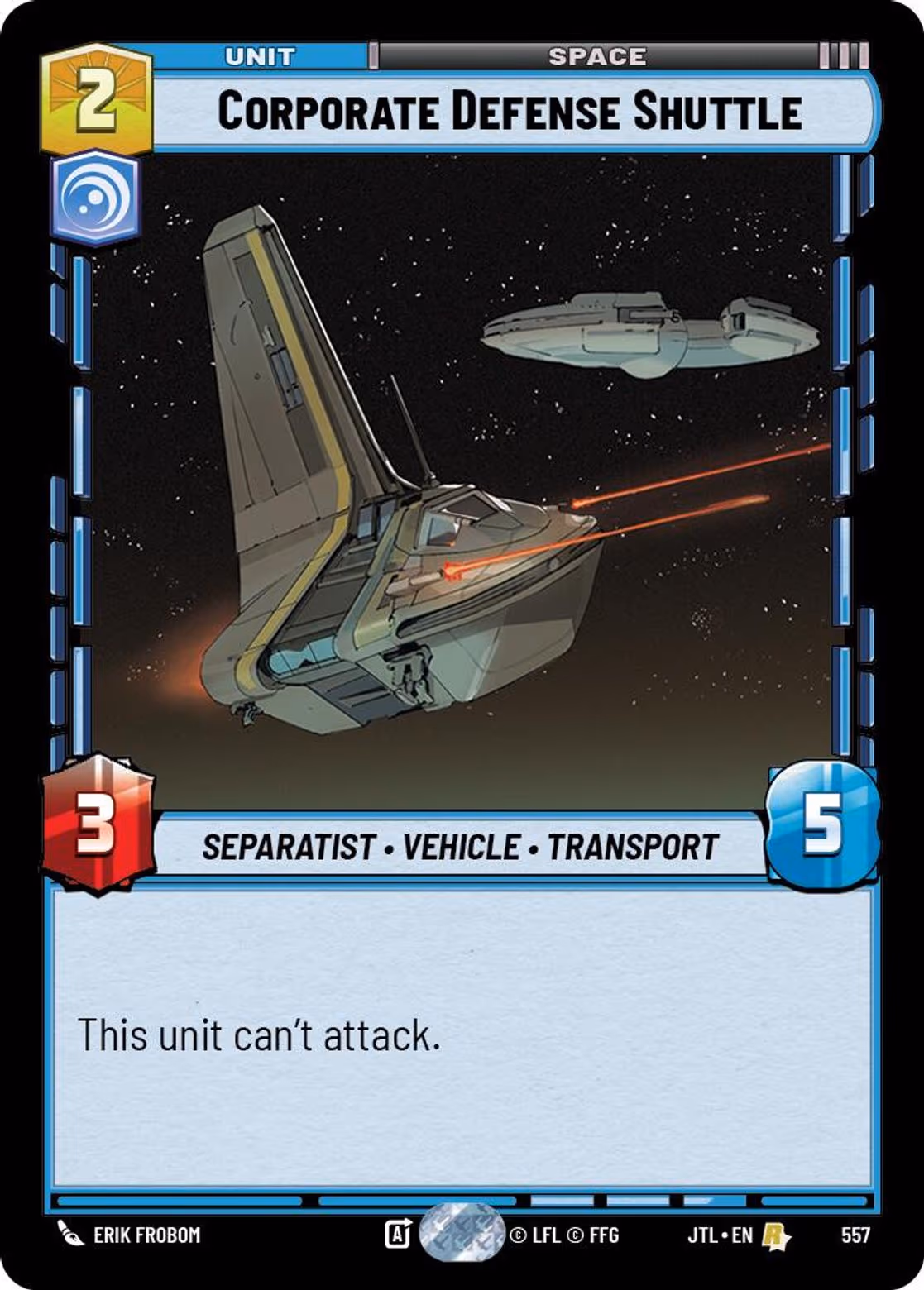 Corporate Defense Shuttle JTL-557 Foil Star Wars Unlimited card