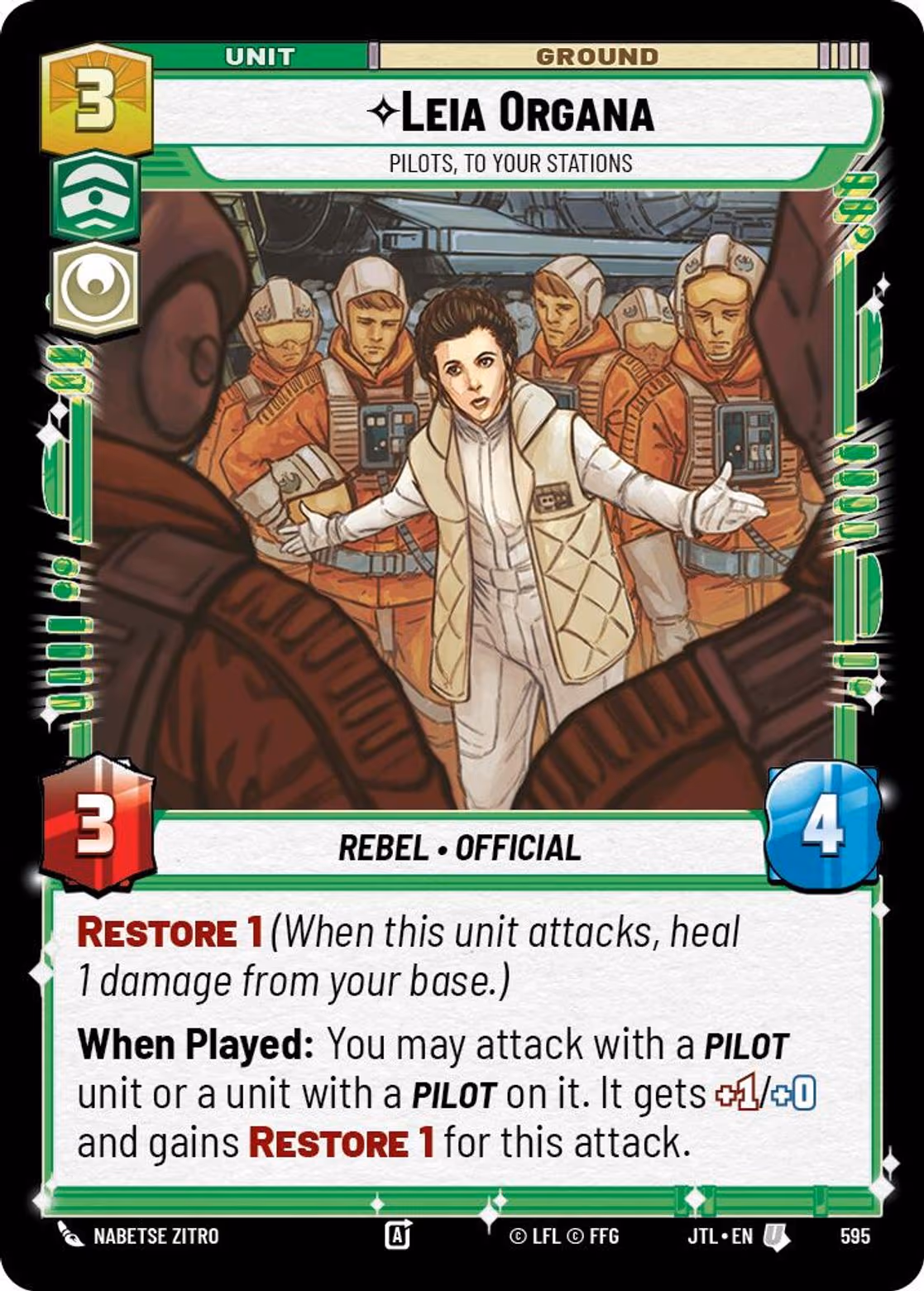 Leia Organa - Pilots, To Your Stations JTL-595 Foil Star Wars Unlimited card