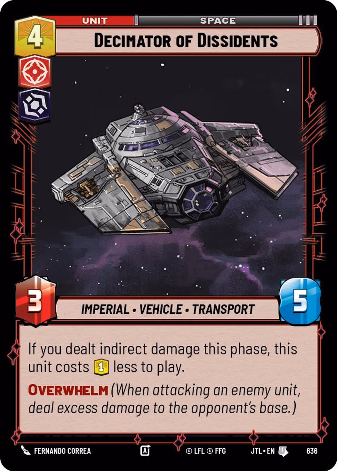 Decimator of Dissidents JTL-636 Foil Star Wars Unlimited card