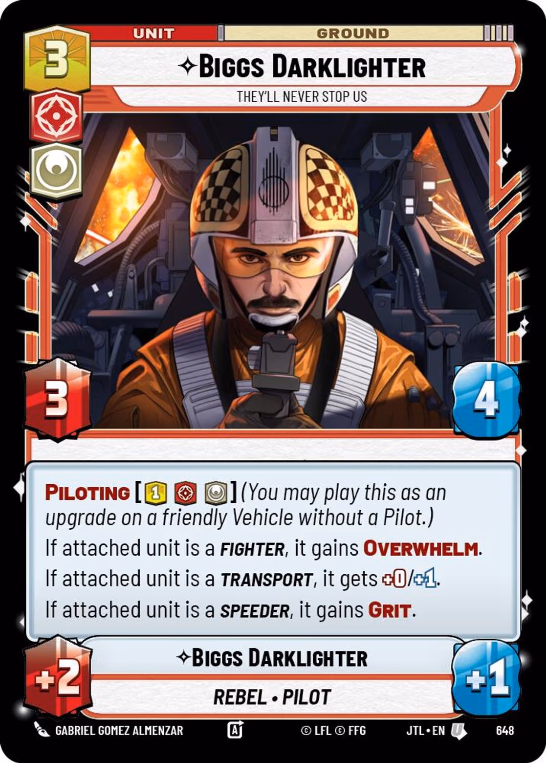 Biggs Darklighter - They'll Never Stop Us JTL-648 Foil Star Wars Unlimited card