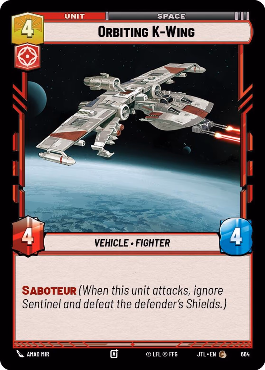 Orbiting K-Wing JTL-664 Foil Star Wars Unlimited card