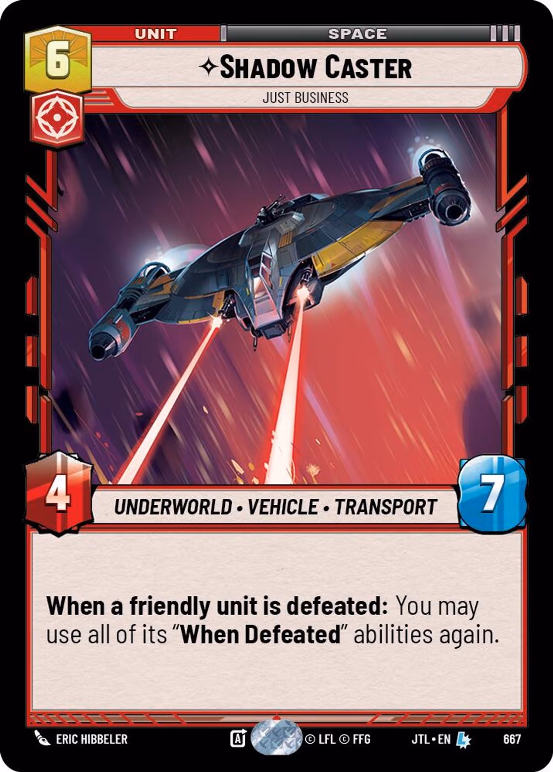 Shadow Caster - Just Business JTL-667 Foil Star Wars Unlimited card