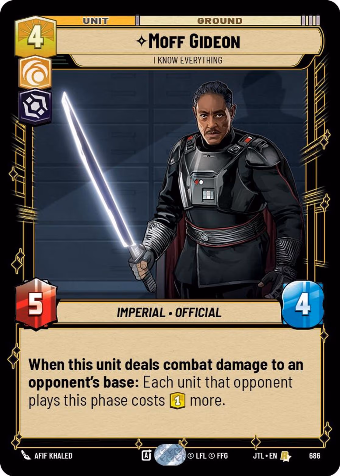 Moff Gideon - I Know Everything JTL-686 Foil Star Wars Unlimited card