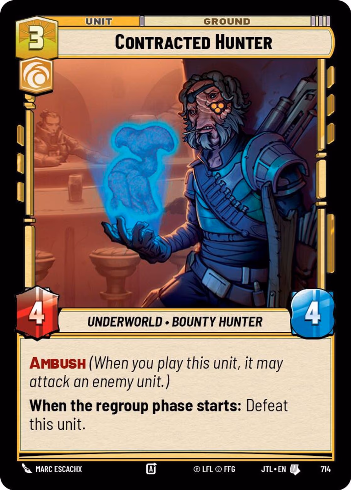 Contracted Hunter JTL-714 Foil Star Wars Unlimited card