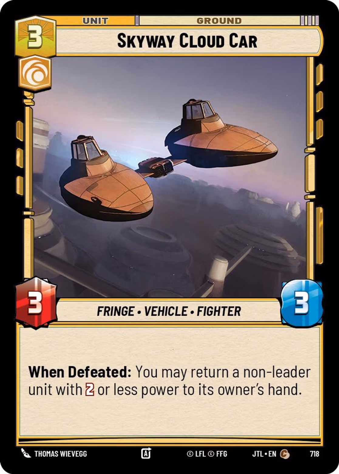 Skyway Cloud Car JTL-718 Foil Star Wars Unlimited card