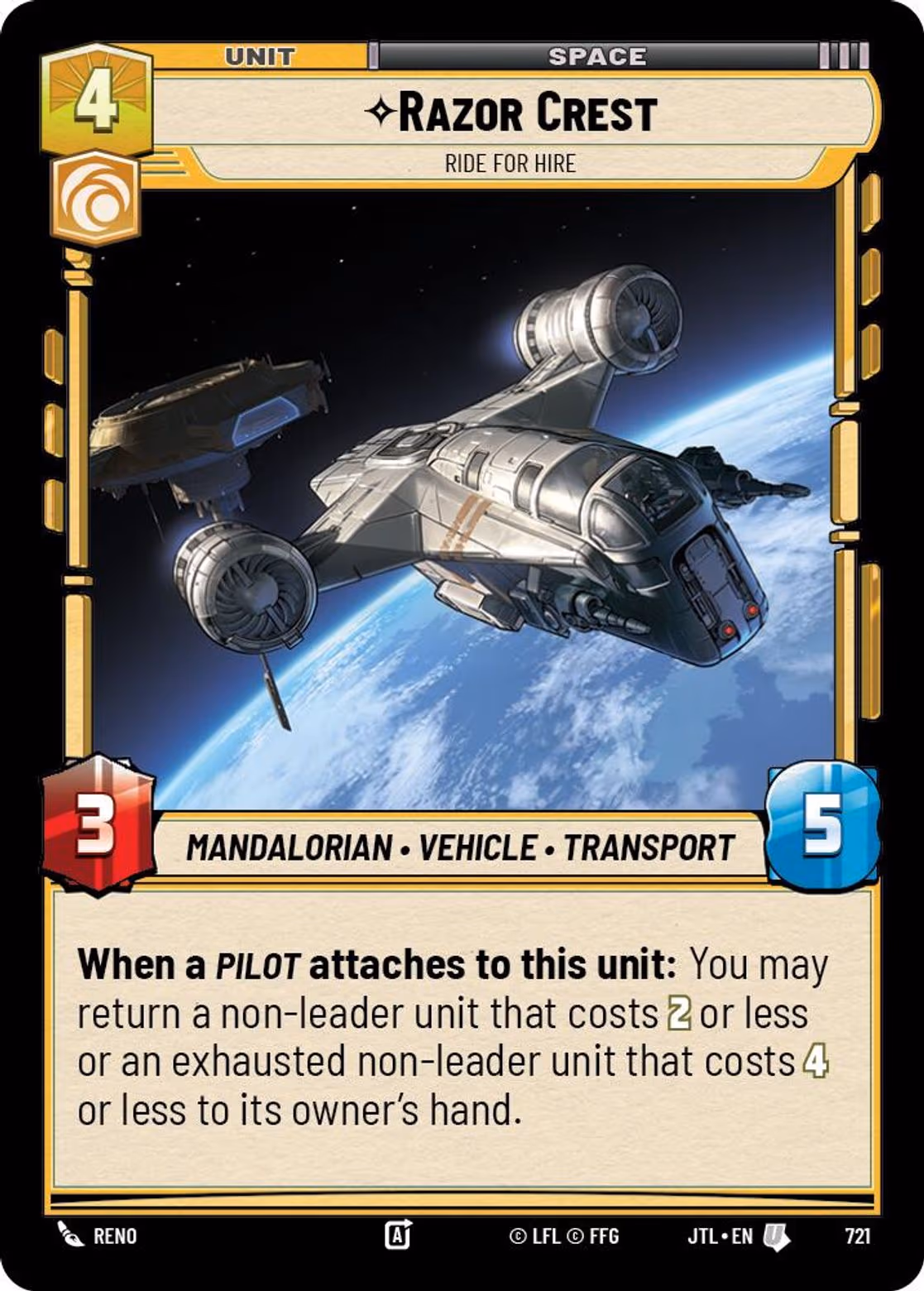 Razor Crest - Ride For Hire JTL-721 Foil Star Wars Unlimited card