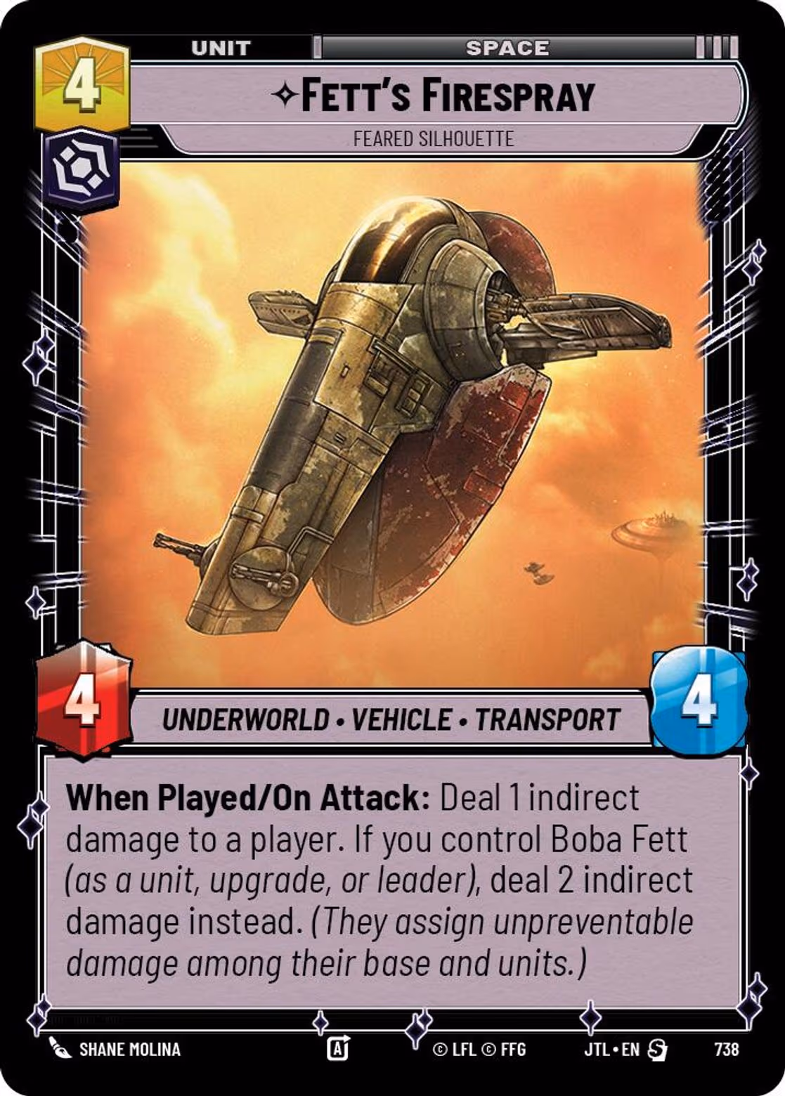 Fett's Firespray - Feared Silhouette JTL-738 Foil Star Wars Unlimited card