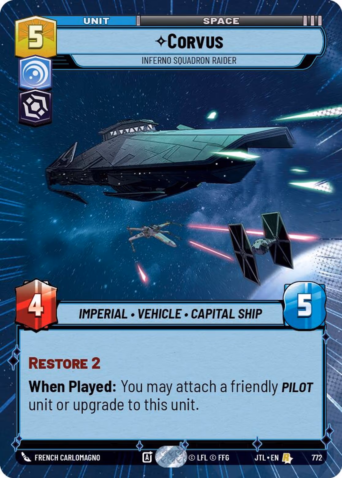Corvus - Inferno Squadron Raider JTL-772 Hyperspace Foil Star Wars Unlimited card