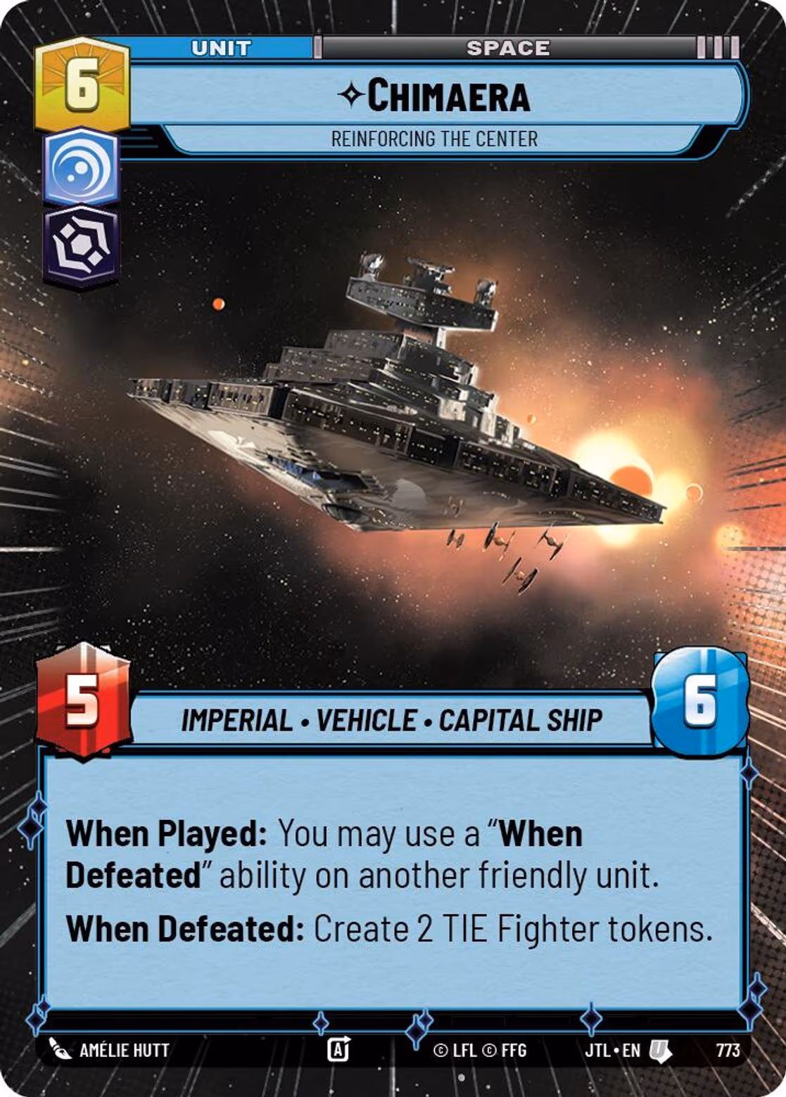 Chimaera - Reinforcing the Center JTL-773 Hyperspace Foil Star Wars Unlimited card