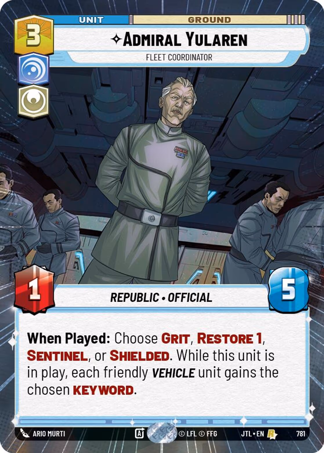 Admiral Yularen - Fleet Coordinator JTL-781 Hyperspace Foil Star Wars Unlimited card