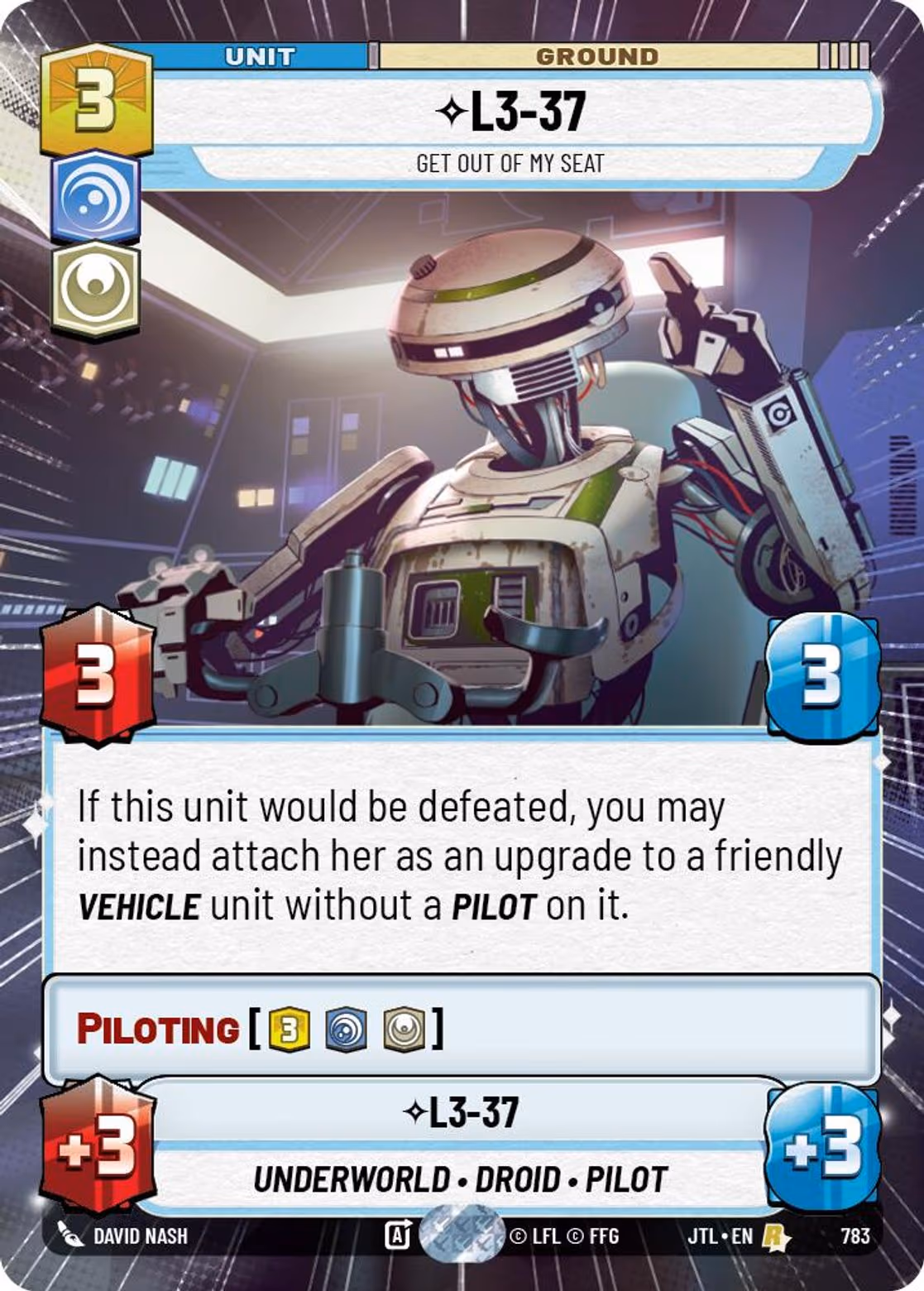 L3-37 - Get Out of My Seat JTL-783 Hyperspace Foil Star Wars Unlimited card