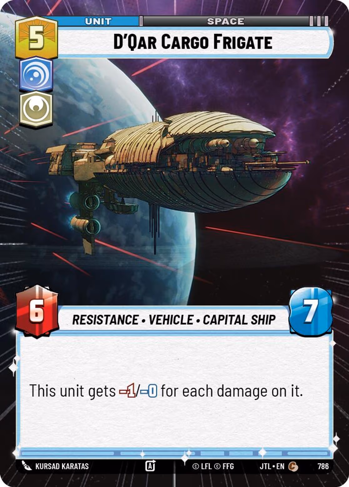 D'Qar Cargo Frigate JTL-786 Hyperspace Foil Star Wars Unlimited card
