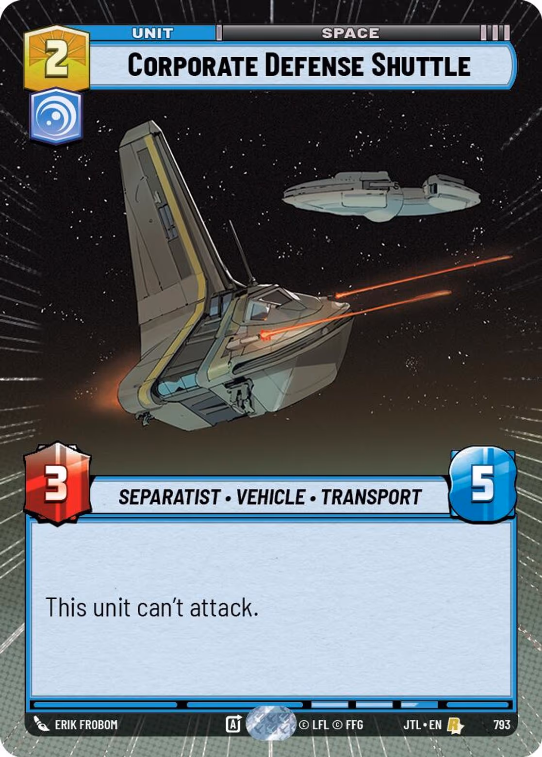 Corporate Defense Shuttle JTL-793 Hyperspace Foil Star Wars Unlimited card