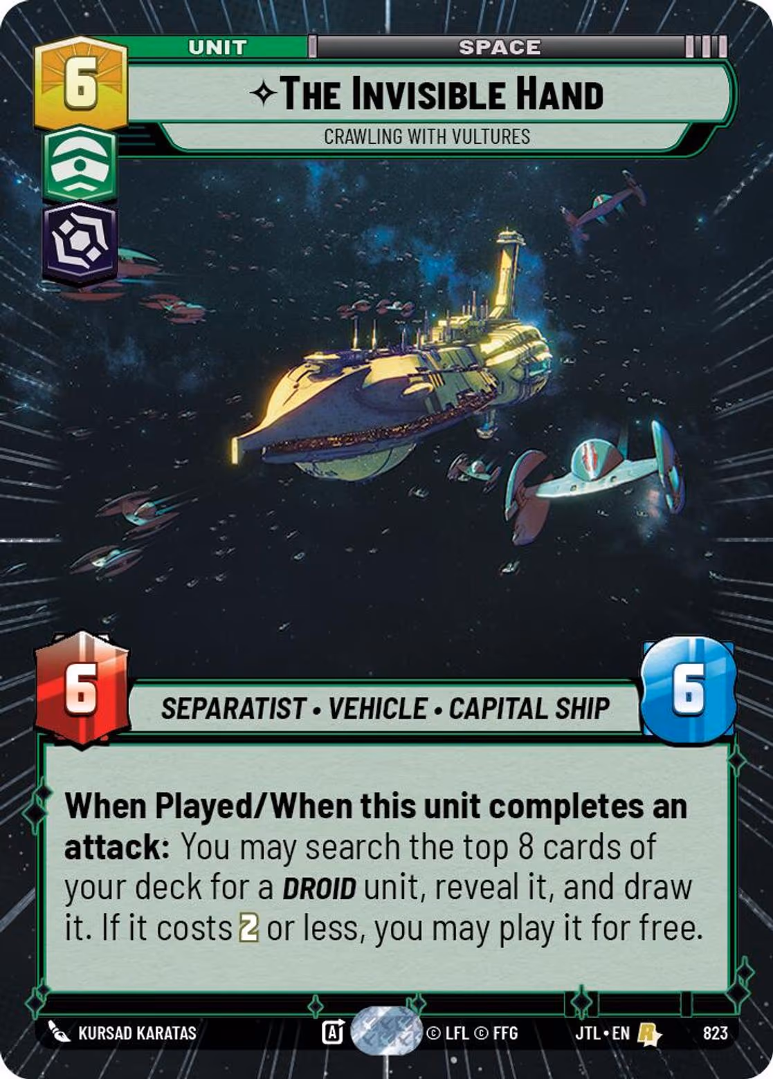 The Invisible Hand - Crawling With Vultures JTL-823 Hyperspace Foil Star Wars Unlimited card