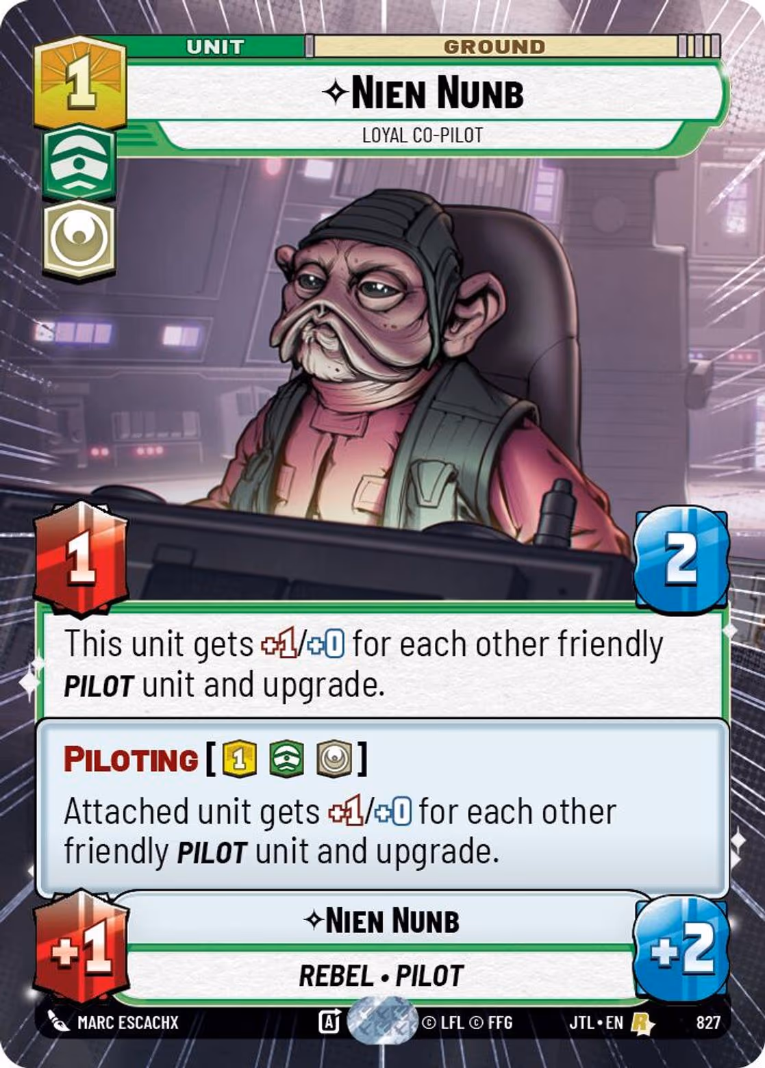 Nien Nunb - Loyal Co-Pilot JTL-827 Hyperspace Foil Star Wars Unlimited card