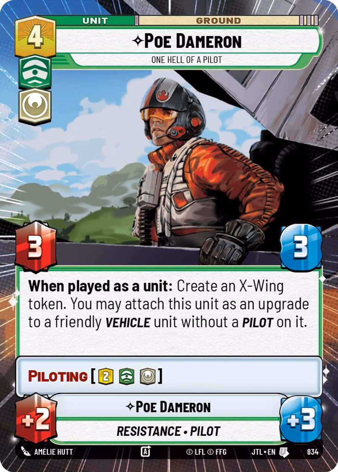 Poe Dameron - One Hell of a a Pilot JTL-834 Hyperspace Foil Star Wars Unlimited card