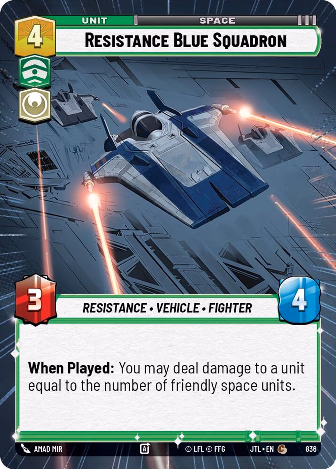 Resistance Blue Squadron JTL-836 Hyperspace Foil Star Wars Unlimited card