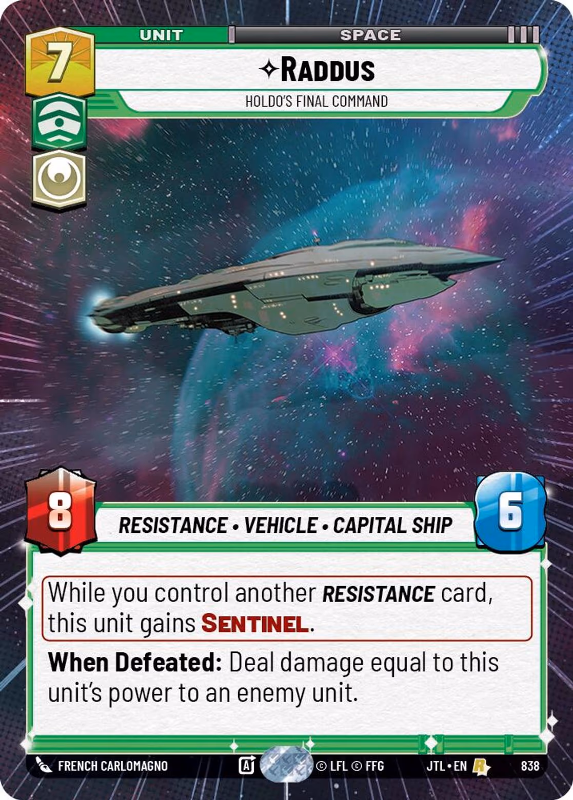Raddus - Holdo's Final Command JTL-838 Hyperspace Foil Star Wars Unlimited card