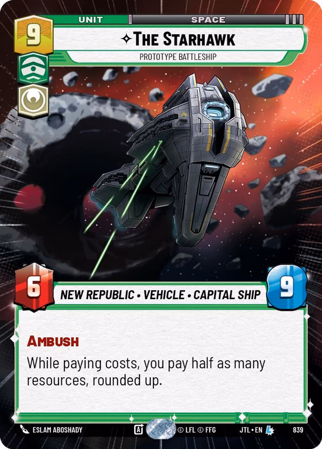 The Starhawk - Prototype Battleship JTL-839 Hyperspace Foil Star Wars Unlimited card