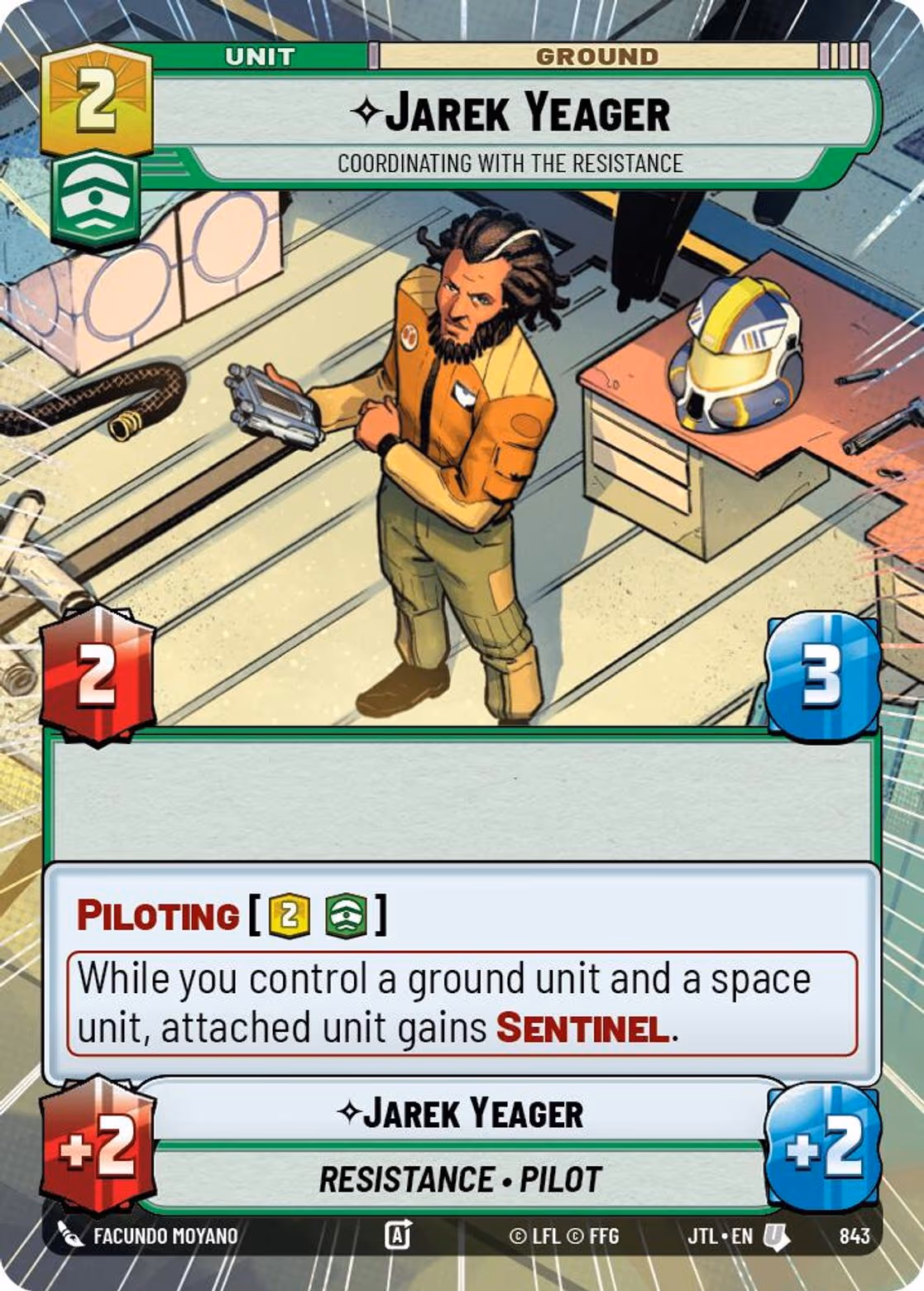Jarek Yeager - Coordinating With The Resistance JTL-843 Hyperspace Foil Star Wars Unlimited card