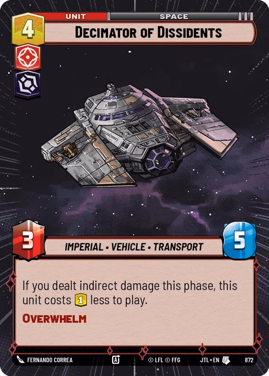 Decimator of Dissidents JTL-872 Hyperspace Foil Star Wars Unlimited card