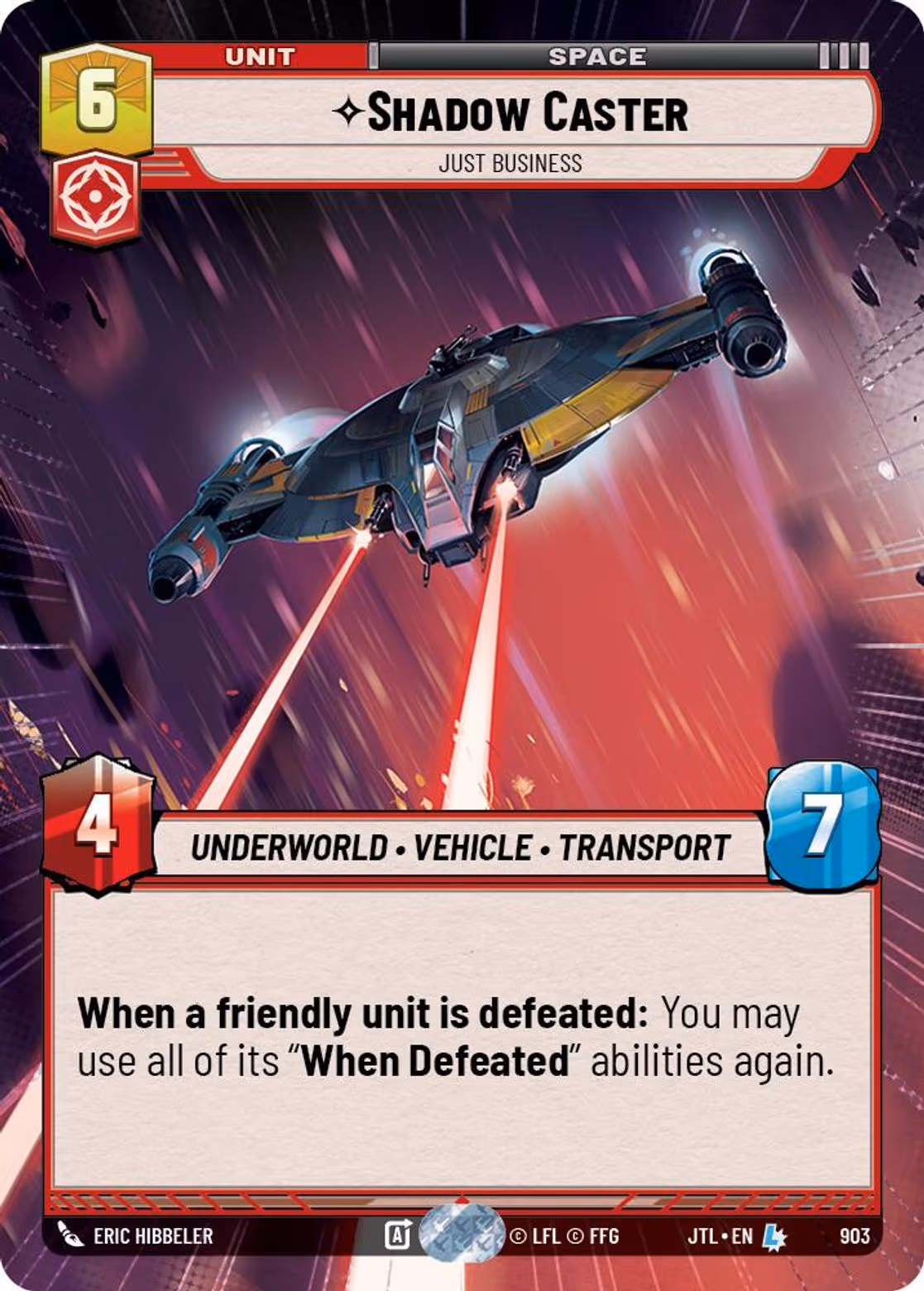 Shadow Caster - Just Business JTL-903 Hyperspace Foil Star Wars Unlimited card