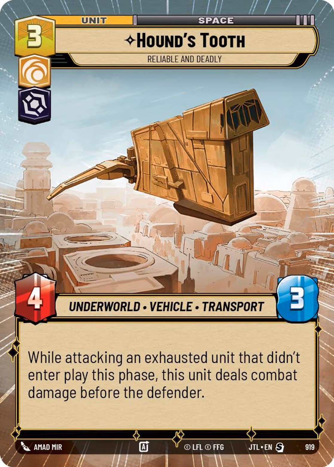 Hound's Tooth - Reliable and Deadly JTL-919 Hyperspace Foil Star Wars Unlimited card