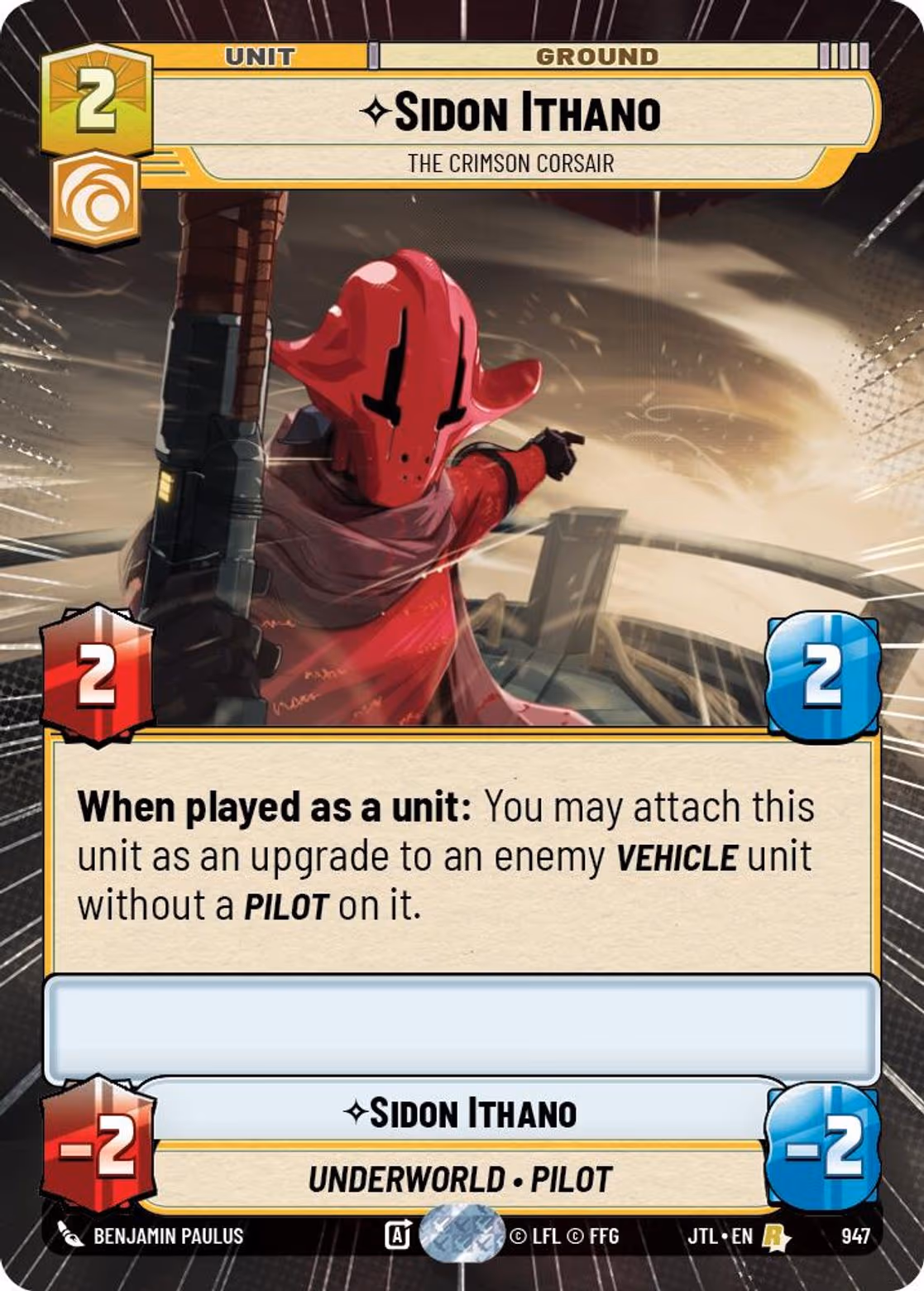 Sidon Ithano - The Crimson Corsair JTL-947 Hyperspace Foil Star Wars Unlimited card