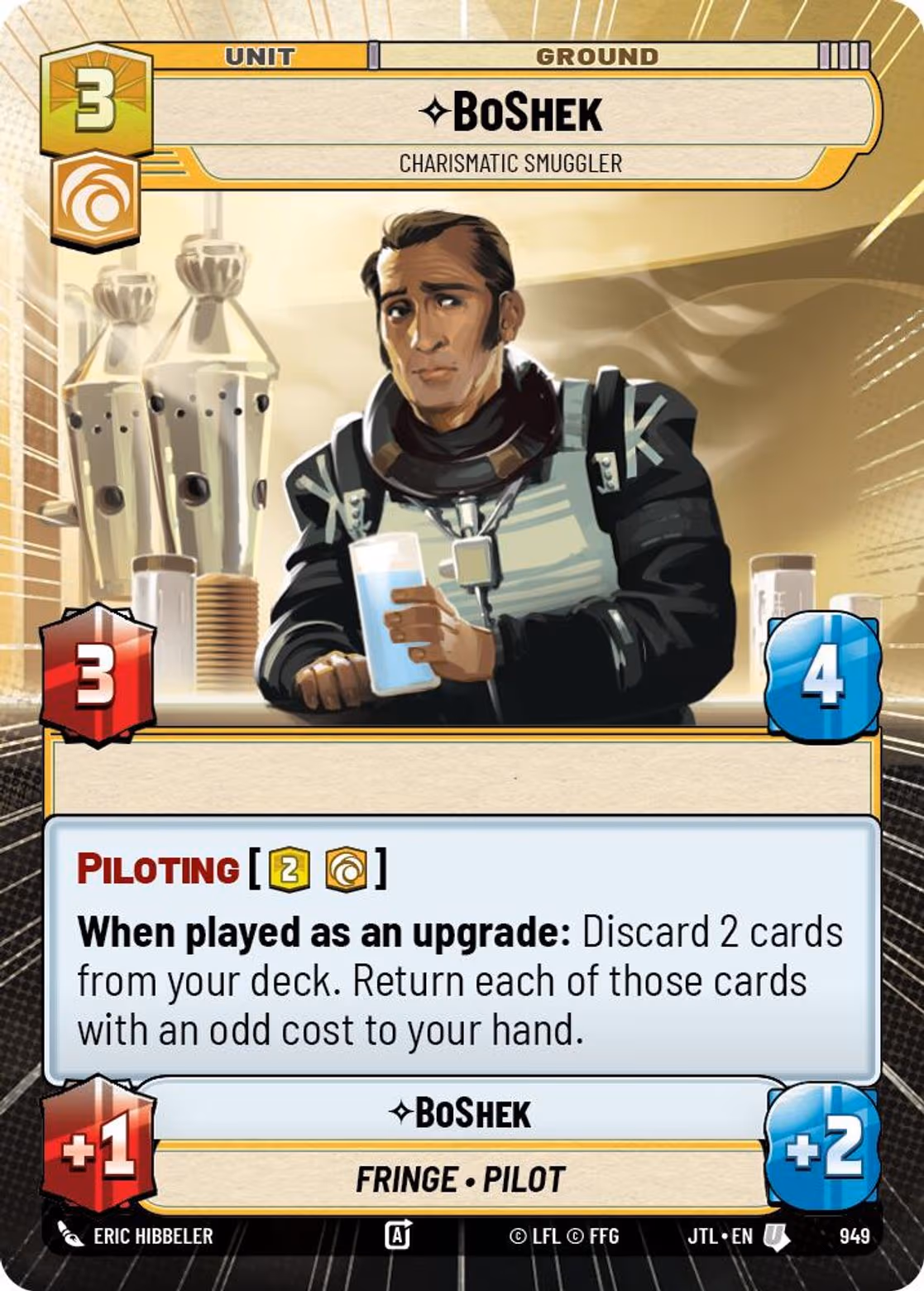 BoShek - Charismatic Smuggler JTL-949 Hyperspace Foil Star Wars Unlimited card