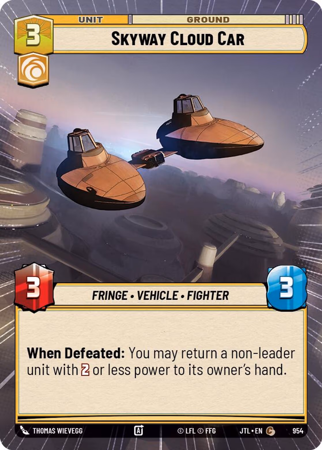 Skyway Cloud Car JTL-954 Hyperspace Foil Star Wars Unlimited card