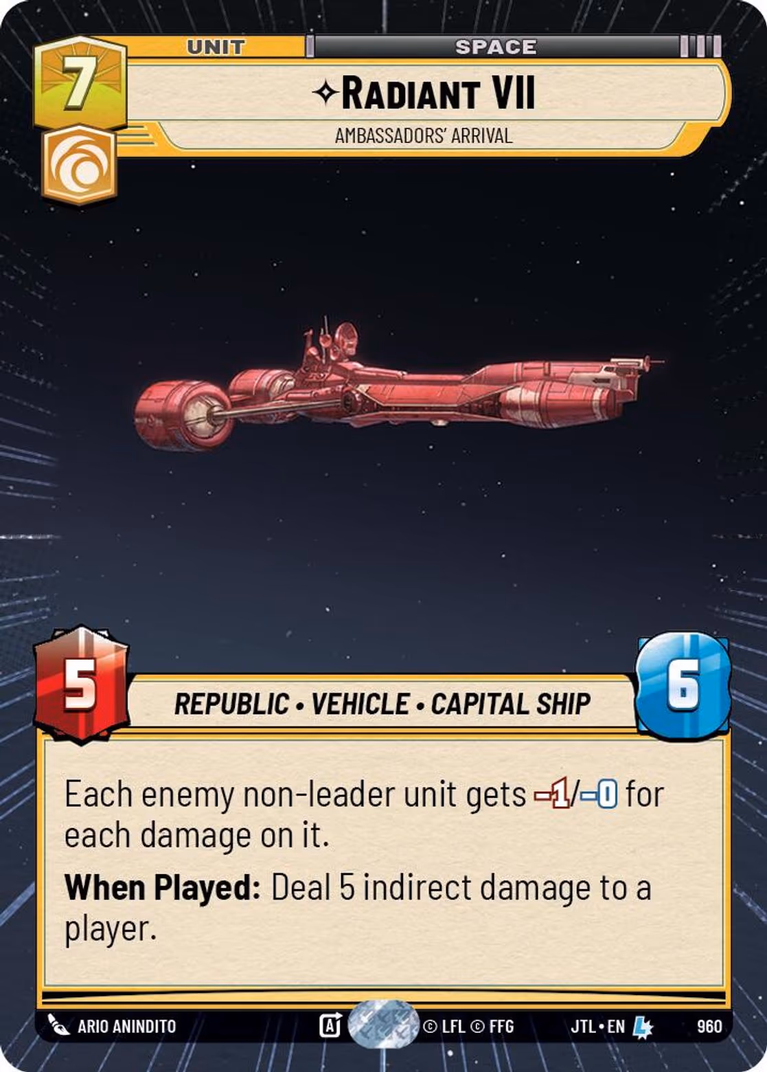 Radiant VII - Ambassadors' Arrival JTL-960 Hyperspace Foil Star Wars Unlimited card