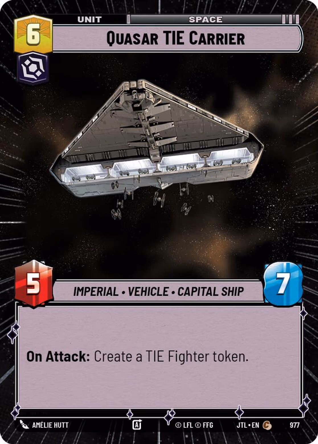 Quasar TIE Carrier JTL-977 Hyperspace Foil Star Wars Unlimited card