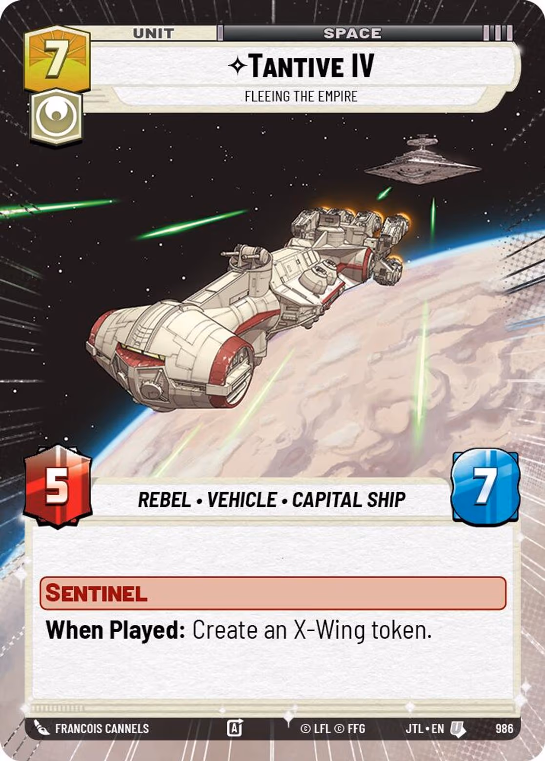 Tantive IV - Fleeing the Empire JTL-986 Hyperspace Foil Star Wars Unlimited card