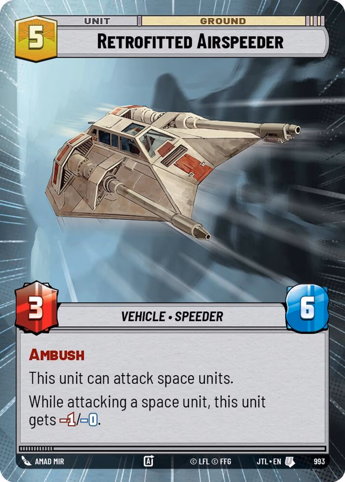 Retrofitted Airspeeder JTL-993 Hyperspace Foil Star Wars Unlimited card