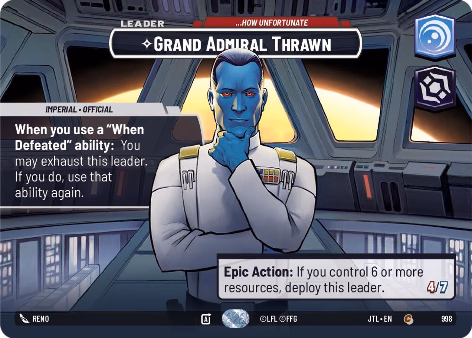 Grand Admiral Thrawn - ...How Unfortunate JTL-998 Showcase Star Wars Unlimited card