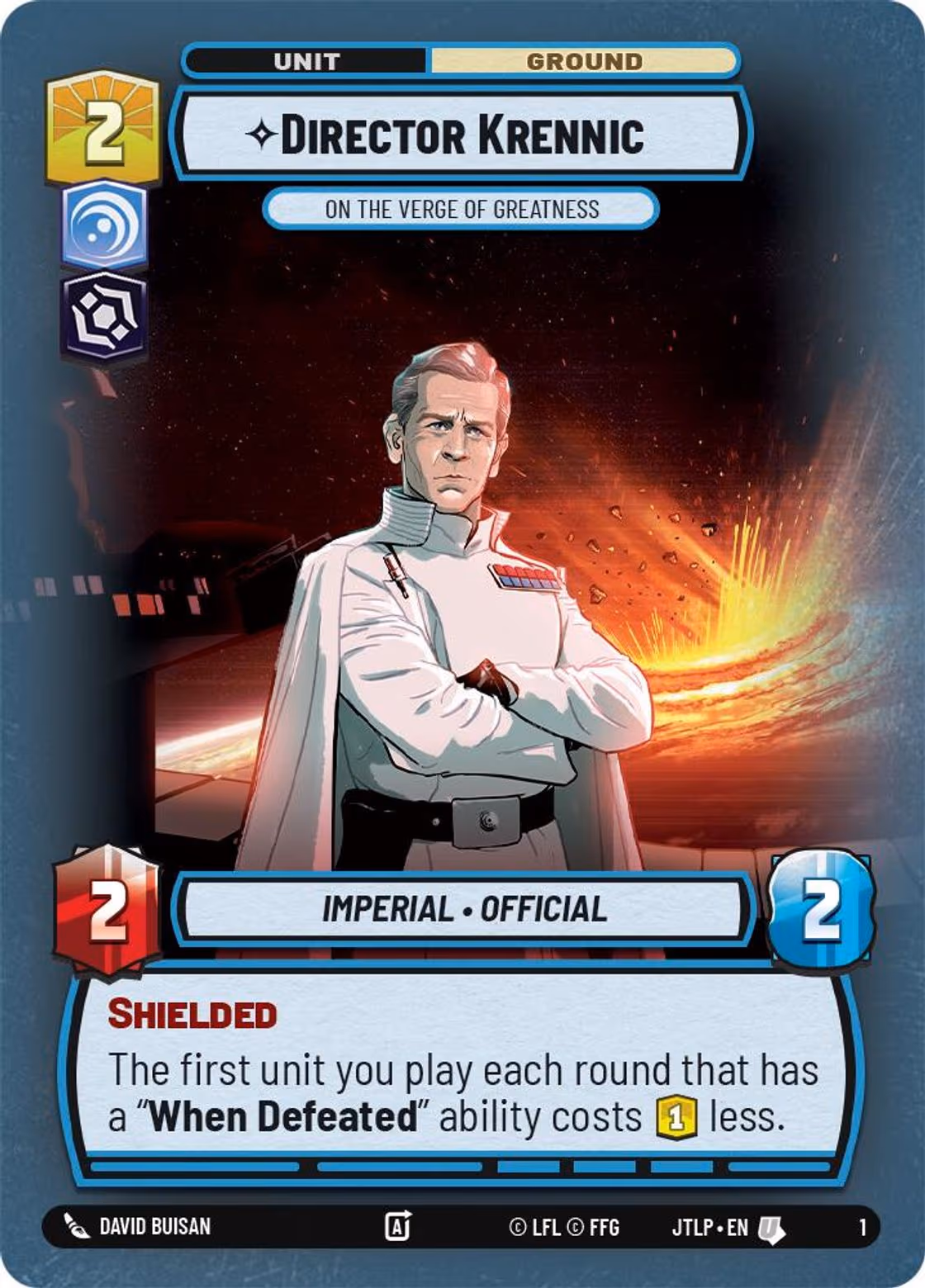 Director Krennic - On the Verge Of Greatness JTLOP-01 Star Wars Unlimited card