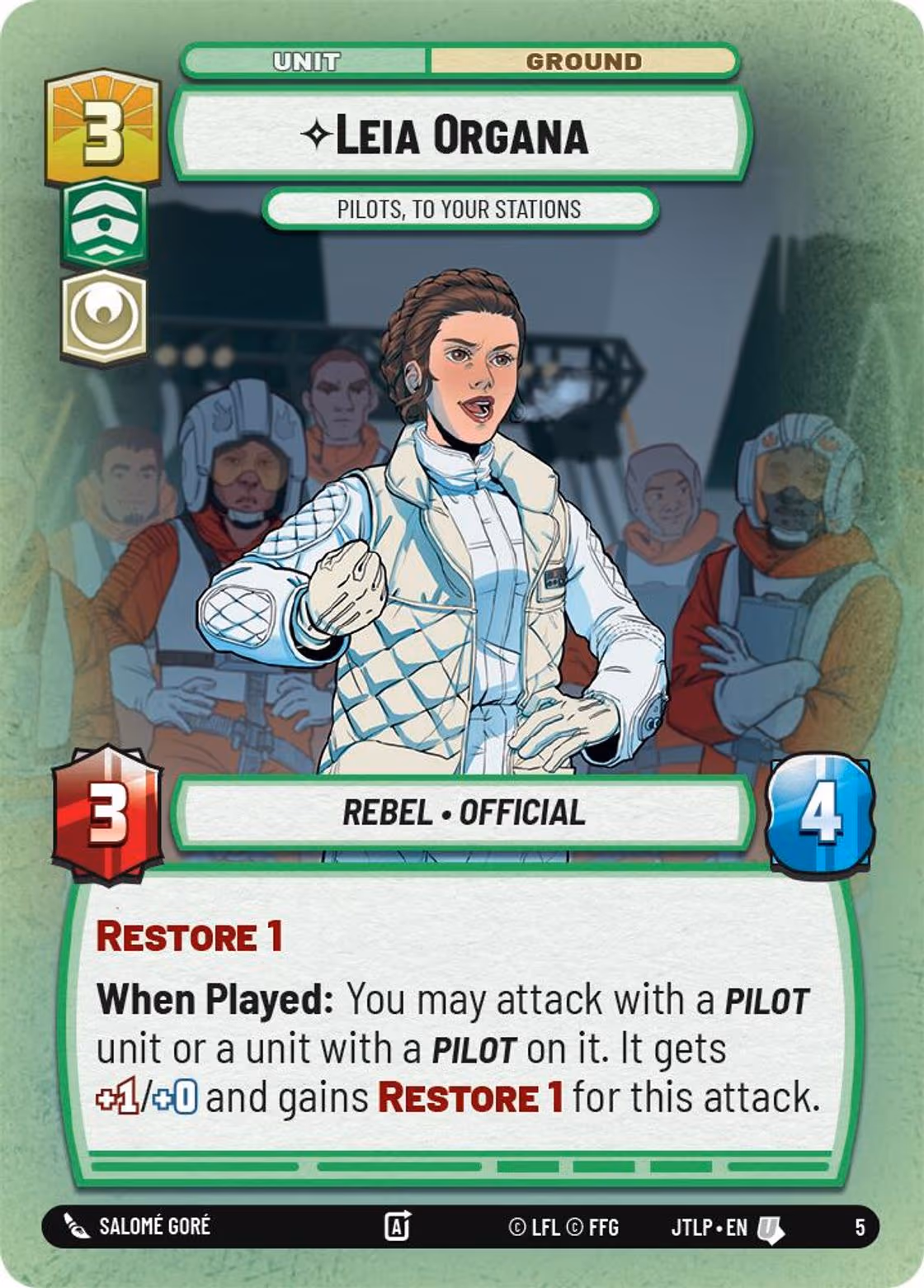 Leia Organa - Pilots, To Your Stations JTLOP-05 Star Wars Unlimited card