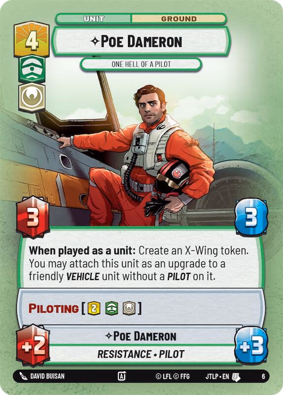 Poe Dameron - One Hell of a a Pilot JTLOP-06 Star Wars Unlimited card