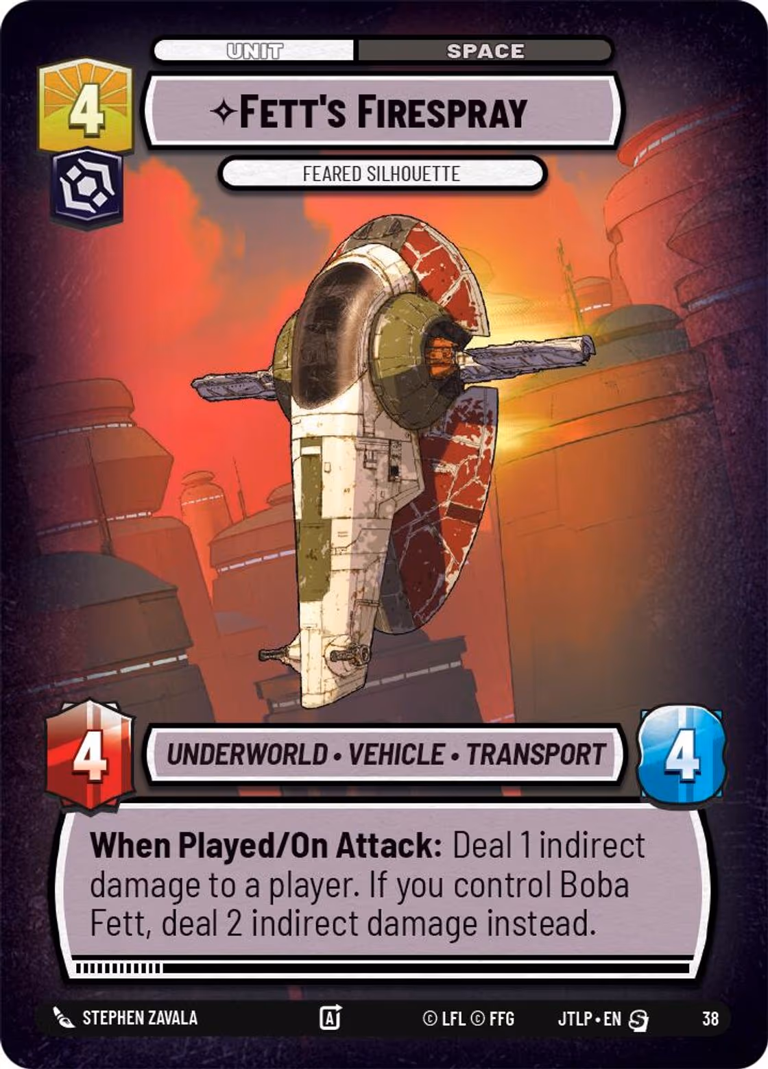 Fett's Firespray - Feared Silhouette JTLOP-38 OP Promo Foil Star Wars Unlimited card