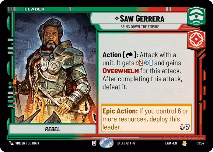 Saw Gerrera - Bring Down the Empire LAW-001 Star Wars Unlimited card