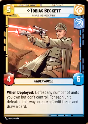 Tobias Beckett - People are Predictable LAW-002 Star Wars Unlimited card (back face)