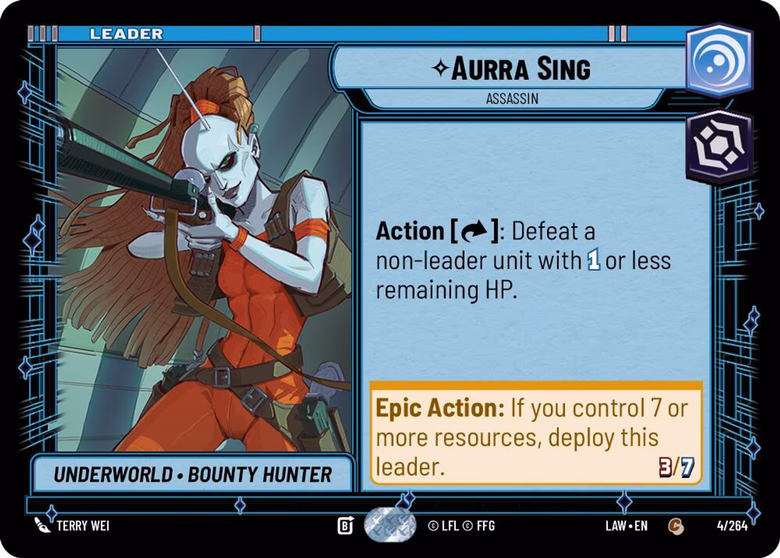 Aurra Sing - Assassin LAW-004 Star Wars Unlimited card (back face)