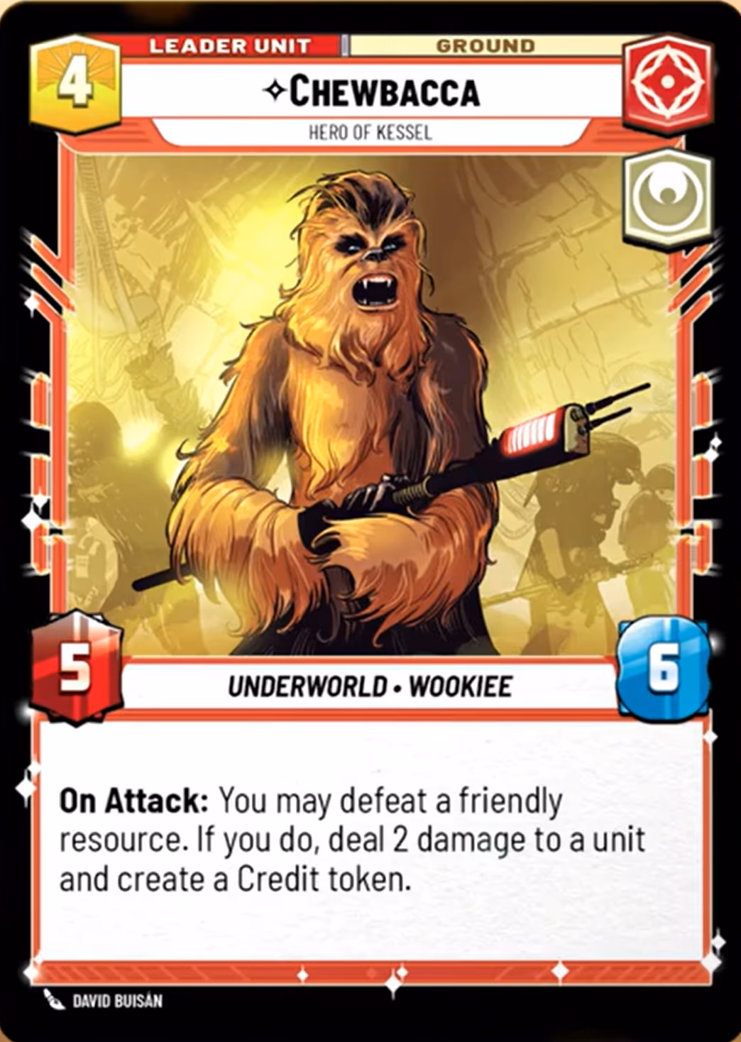 Chewbacca - Hero of Kessel LAW-013 Star Wars Unlimited card (back face)
