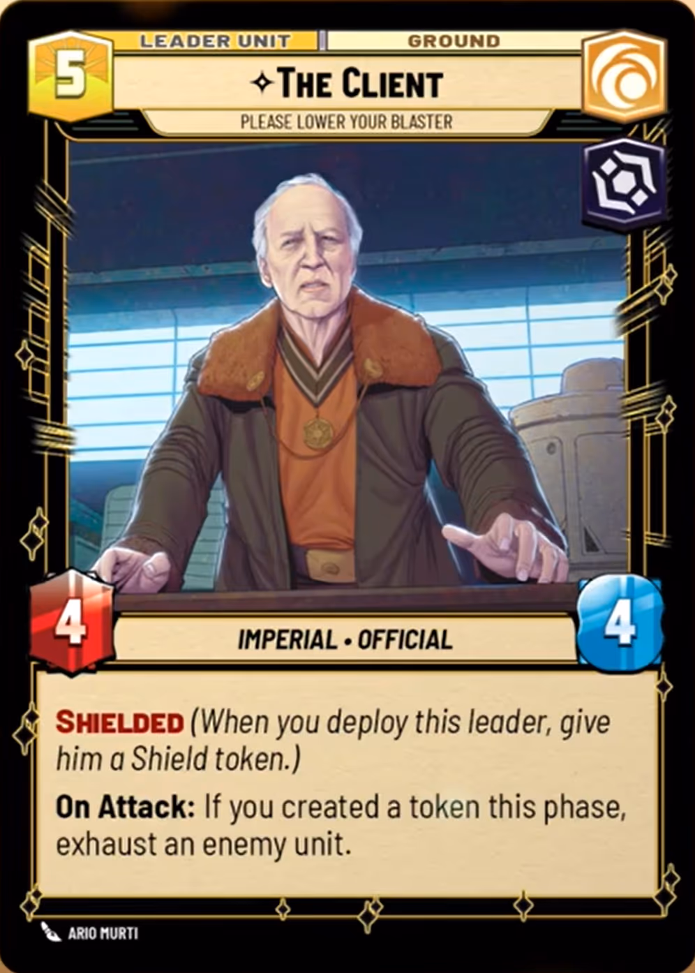 The Client - Please Lower Your Blaster LAW-016 Star Wars Unlimited card (back face)