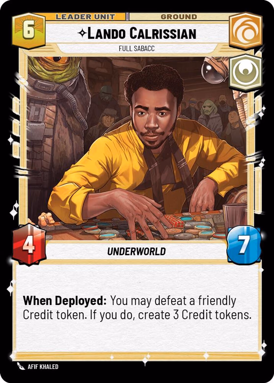 Lando Calrissian - Full Sabacc LAW-018 Star Wars Unlimited card (back face)