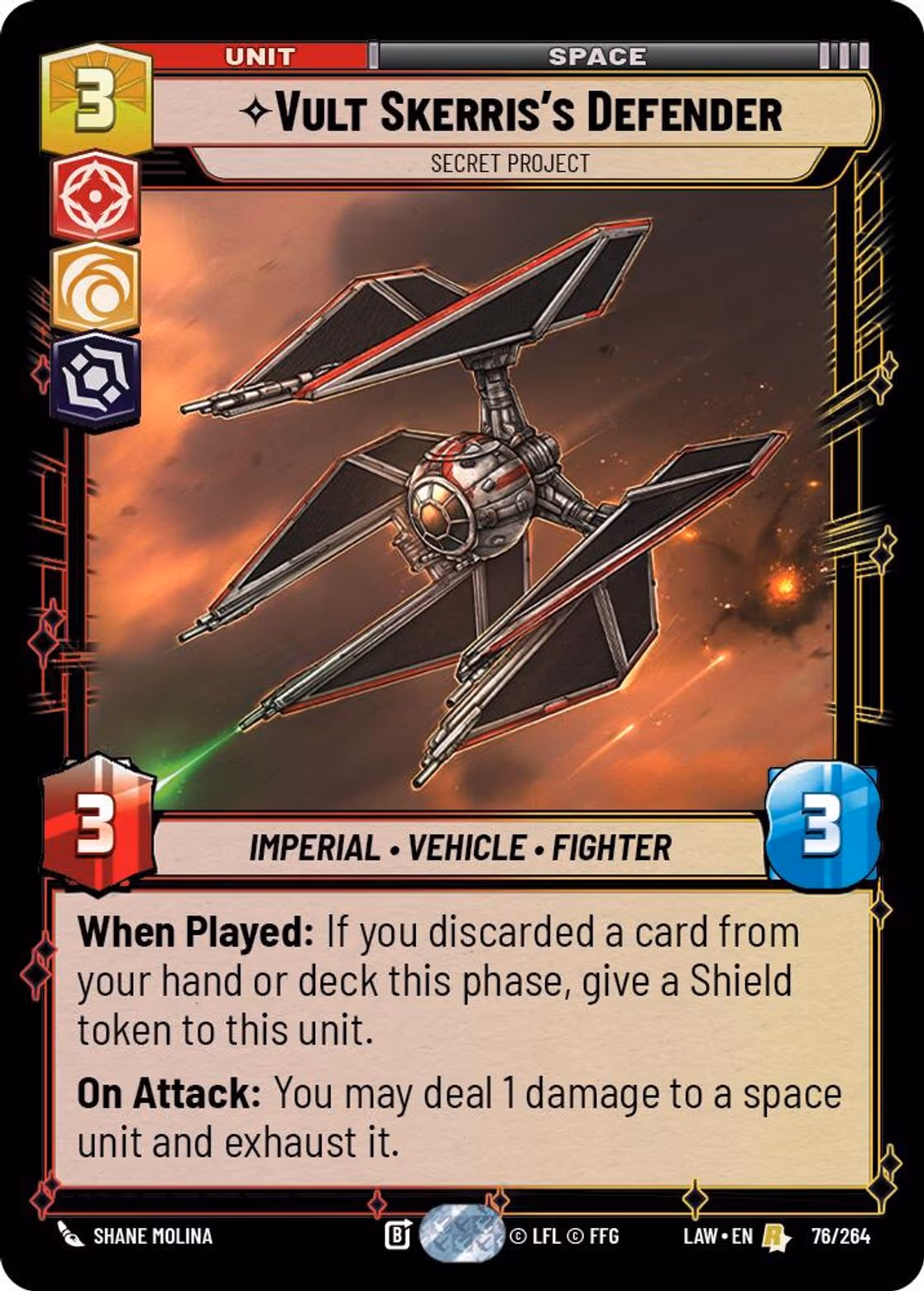 Vult Skerris's Defender - Secret Project LAW-076 Star Wars Unlimited card