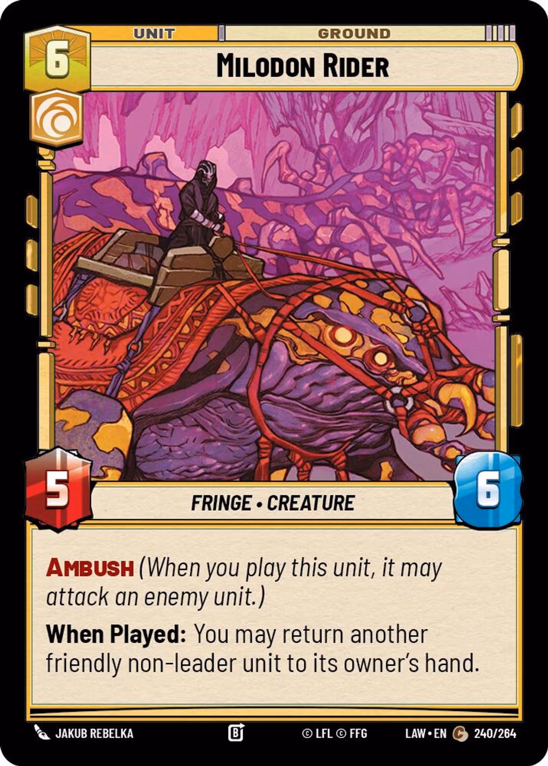 Milodon Rider LAW-240 Star Wars Unlimited card