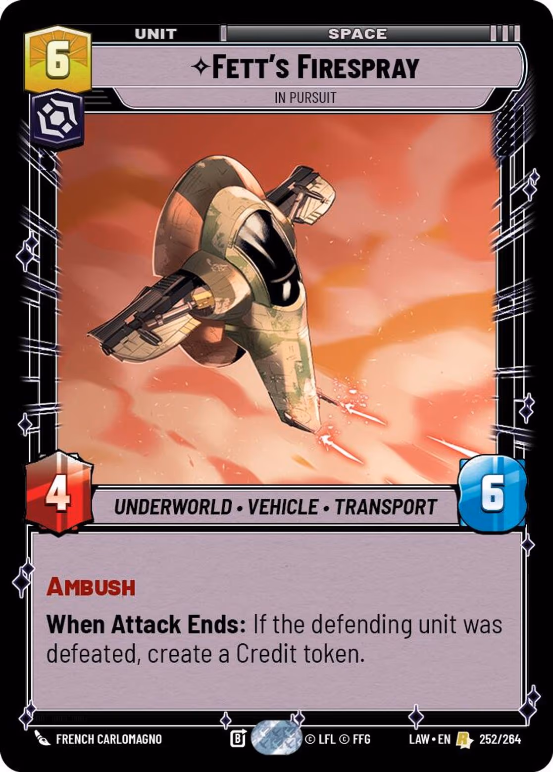 Fett's FIrespray - In Pursuit LAW-252 Star Wars Unlimited card