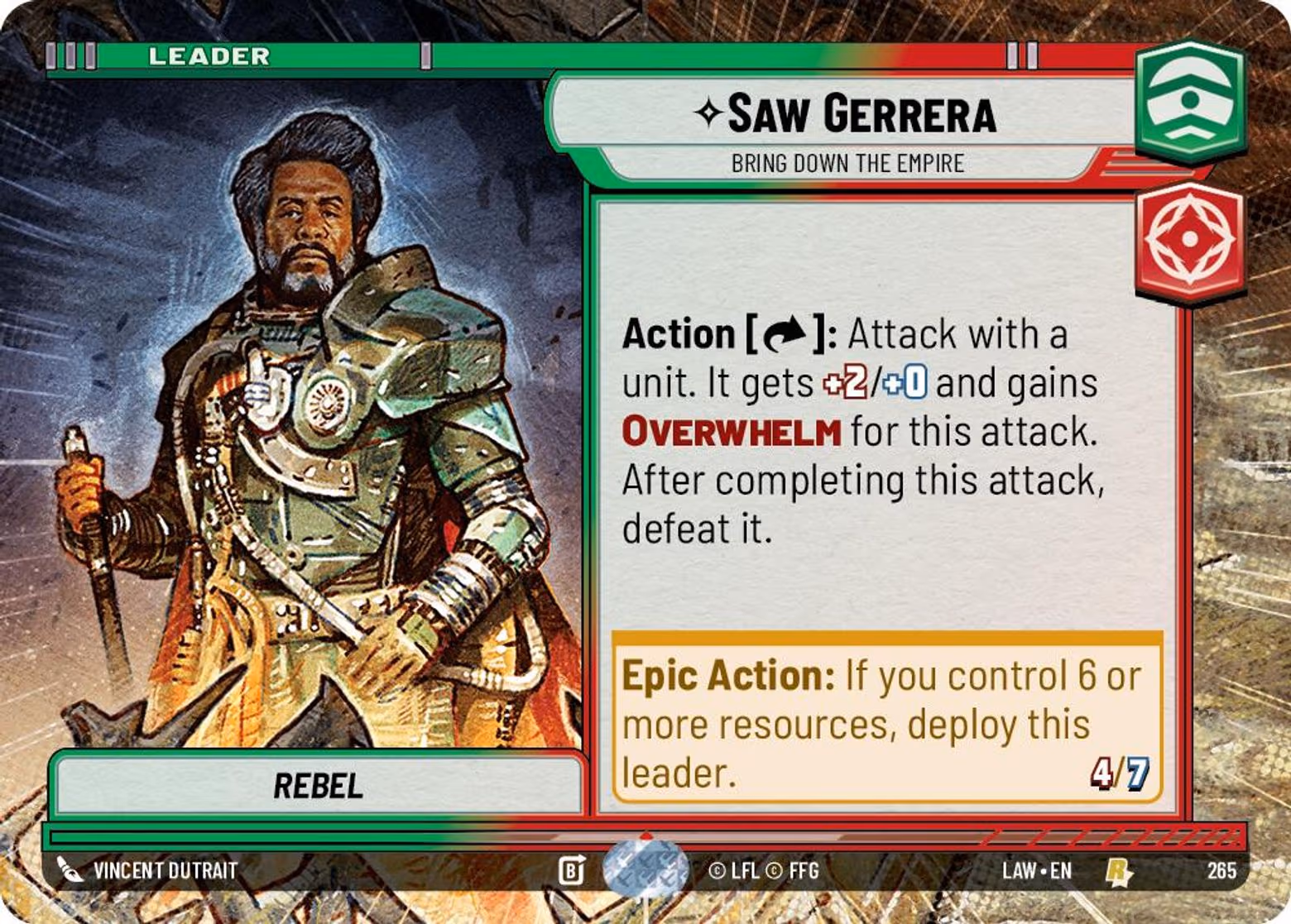 Saw Gerrera - Bring Down the Empire LAW-265 Hyperspace Star Wars Unlimited card