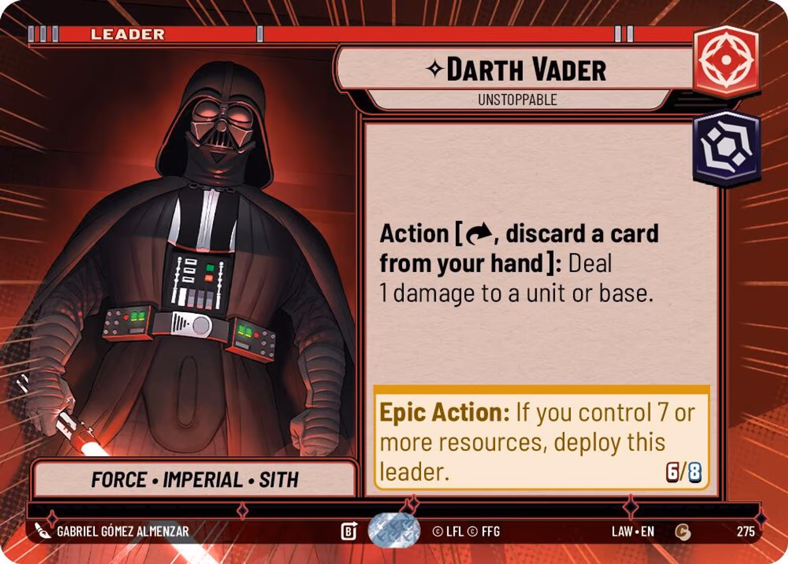 Darth Vader - Unstoppable LAW-275 Hyperspace Star Wars Unlimited card